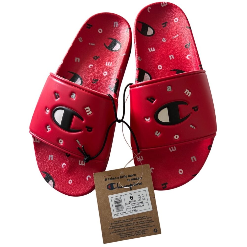 Champion IPO Circular Slides Scarlet Red Logo Style Women’s Size 6 New